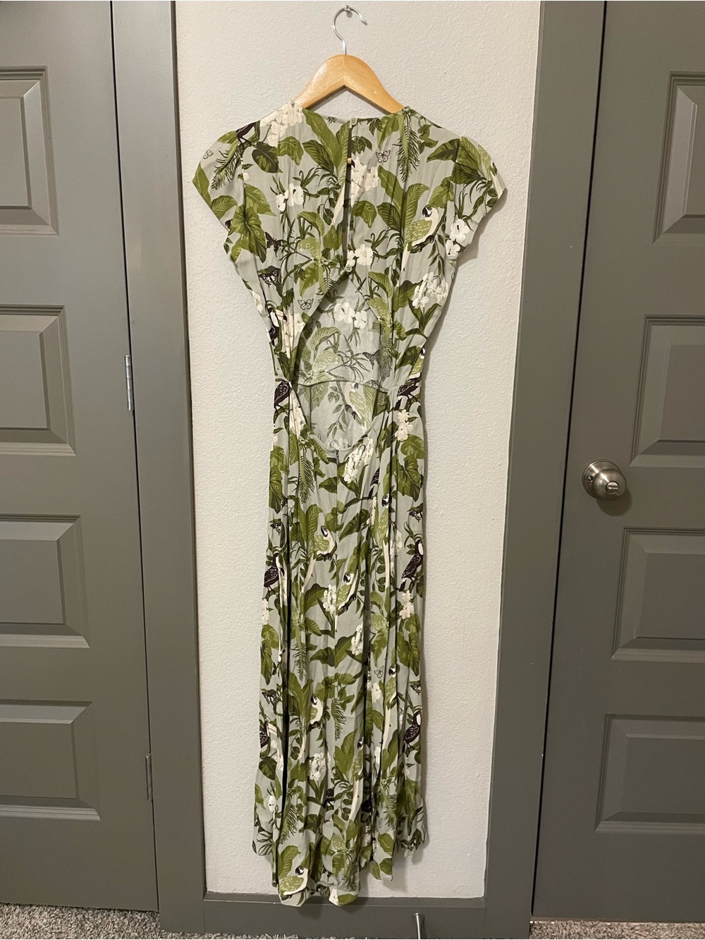 Reformation Gavin Midi Dress S Botanical Parrot Green Open Back wedding guest - Picture 2 of 6